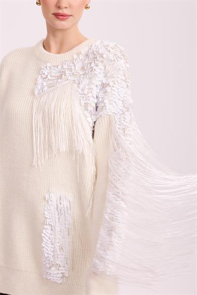 CELESTİA PAYETLİ TRİKO KAZAK EKRU