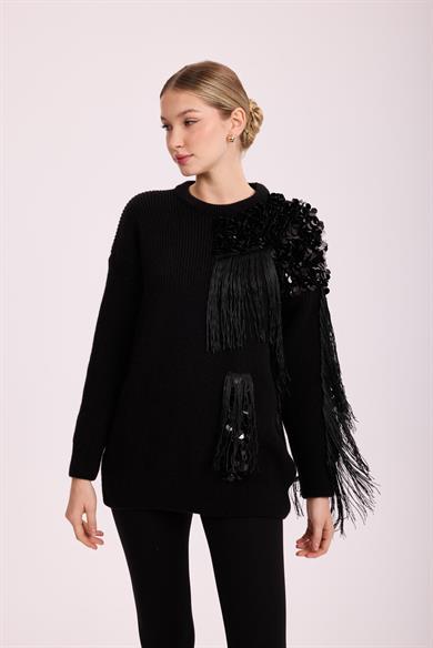 CELESTİA PAYETLİ TRİKO KAZAK SİYAH