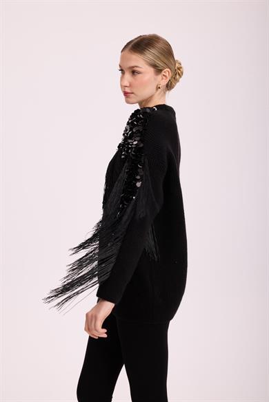 CELESTİA PAYETLİ TRİKO KAZAK SİYAH