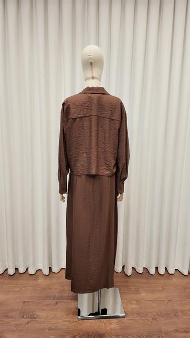 CUT SHIRT ELBİSE GÖMLEK TAKIM KAHVERENGİ