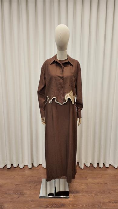 CUT SHIRT ELBİSE GÖMLEK TAKIM KAHVERENGİ