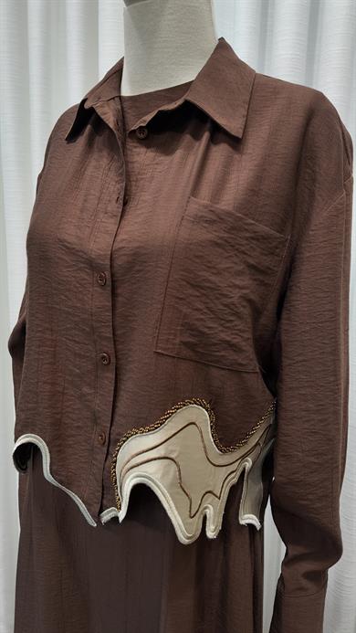 CUT SHIRT ELBİSE GÖMLEK TAKIM KAHVERENGİ