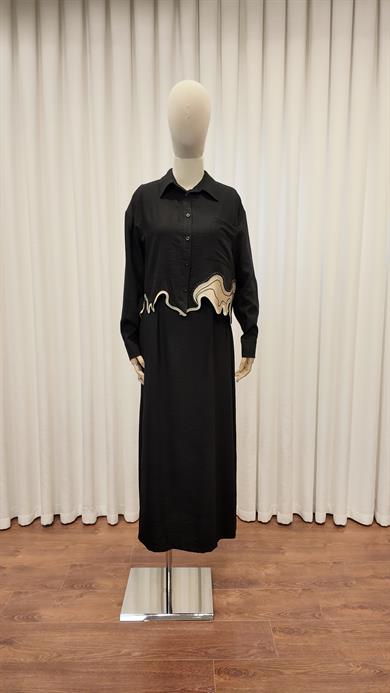 CUT SHIRT ELBİSE GÖMLEK TAKIM SİYAH