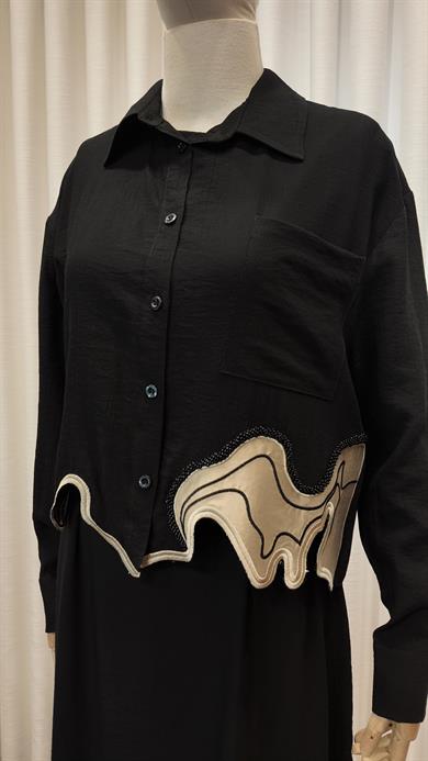 CUT SHIRT ELBİSE GÖMLEK TAKIM SİYAH