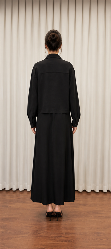 CUT SHIRT ELBİSE GÖMLEK TAKIM SİYAH