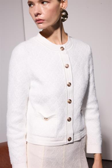 DÜĞME DETAY MİDİ TRİKO HIRKA EKRU