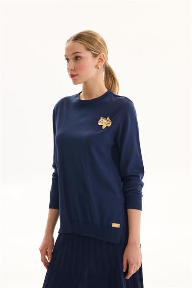 ELEGANTE TRİKO BLUZ LACİVERT