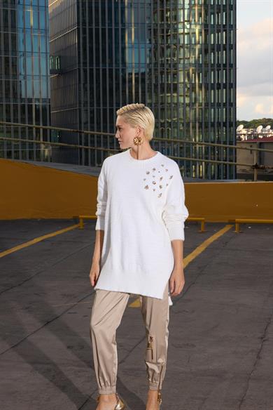 FERMUAR DETAY PANTOLON BEJ