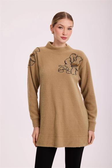 FLORANA NAKIŞLI ANGORA TUNİK BEJ