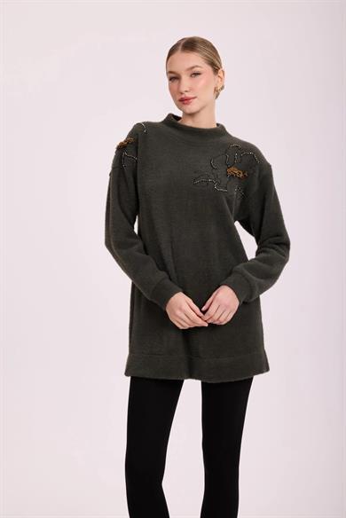 FLORANA NAKIŞLI ANGORA TUNİK HAKİ