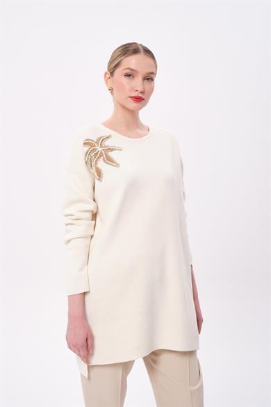 FLOWER TRİKO KAZAK EKRU