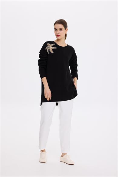 FLOWER TRİKO KAZAK SİYAH
