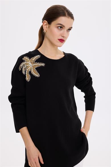 FLOWER TRİKO KAZAK SİYAH