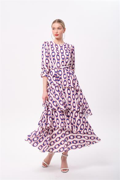 FLOWİNG DRESS EKRU/LACİVERT