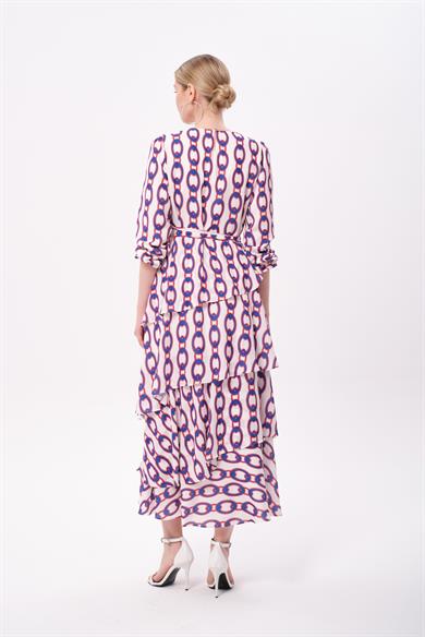 FLOWİNG DRESS EKRU/LACİVERT