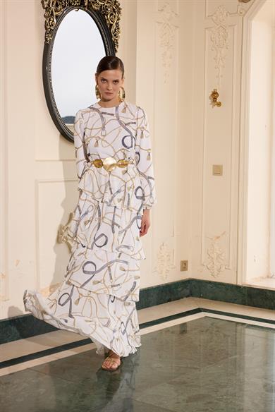 FLOWİNG DRESS EKRU/ZİNCİR