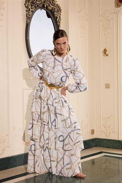 FLOWİNG DRESS EKRU/ZİNCİR