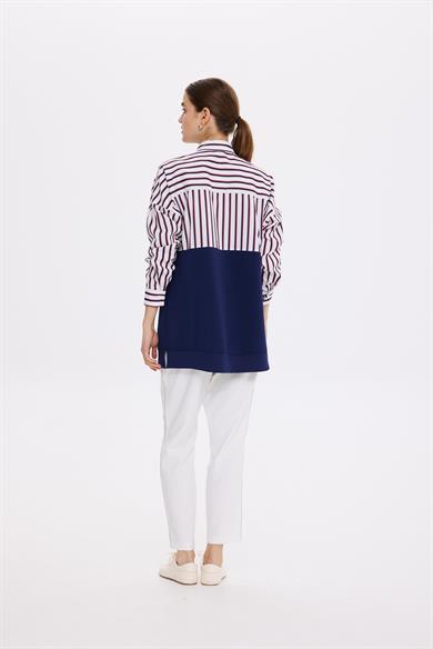 GÖMLEK GARNİ İŞLEMELİ SWEATSHİRT LACİVERT