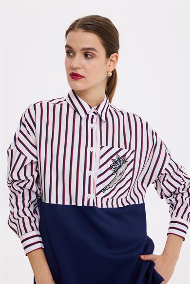 GÖMLEK GARNİ İŞLEMELİ SWEATSHİRT LACİVERT