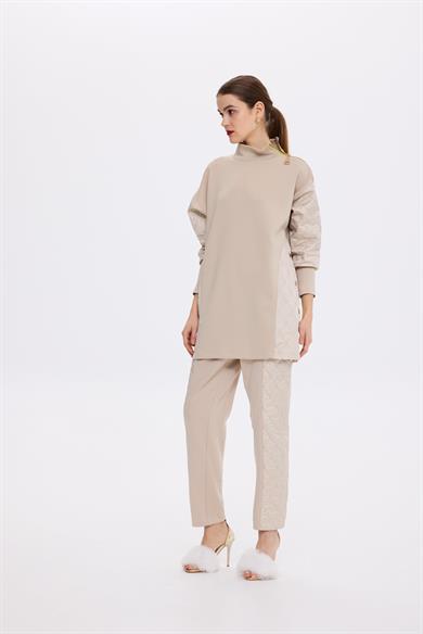 KAPİTONE GARNİ FERMUARLI TAKIM BEJ