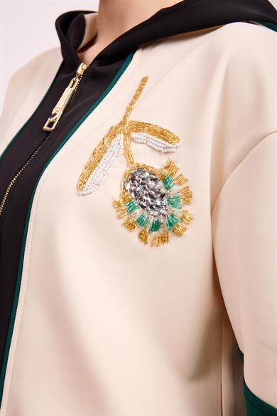 KAPŞONLU NAKIŞLI SCUBA TAKIM KREM