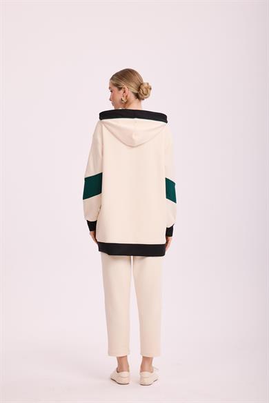 KAPŞONLU NAKIŞLI SCUBA TAKIM KREM