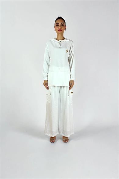 KAPÜŞONLU AKSESUARLI AİROBİN TAKIM EKRU