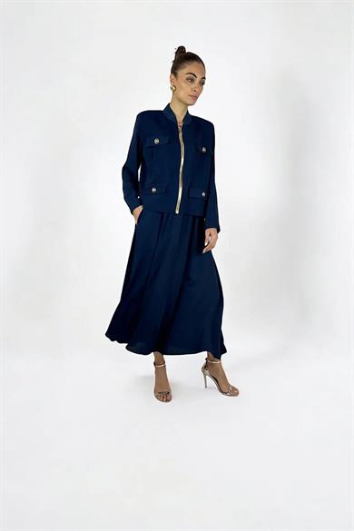 KREP MİDİ CEKET LACİVERT