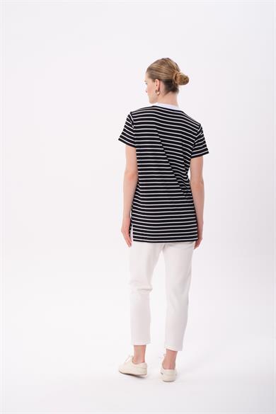 MSSM TAŞLI ÇİZGİLİ TSHIRT SİYAH ÇİZGİLİ