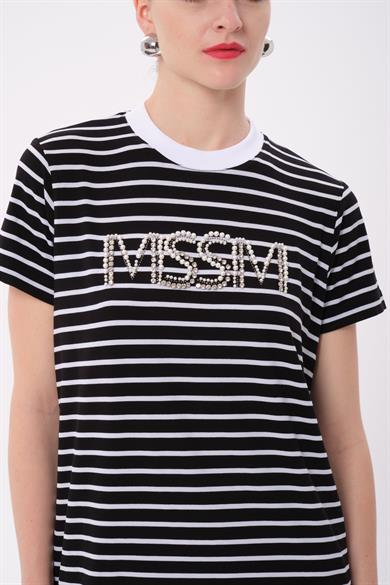 MSSM TAŞLI ÇİZGİLİ TSHIRT SİYAH ÇİZGİLİ