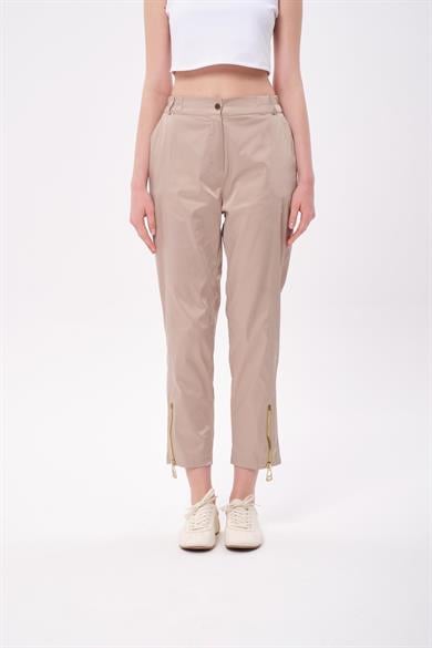 PAÇA FERMUARLI SATEN PANTOLON BEJ
