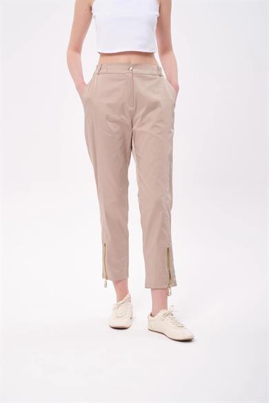 PAÇA FERMUARLI SATEN PANTOLON BEJ