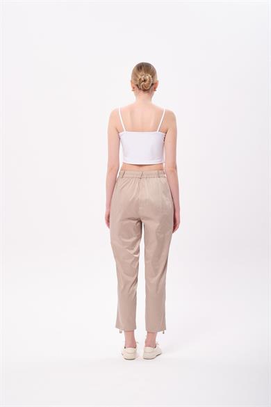 PAÇA FERMUARLI SATEN PANTOLON BEJ