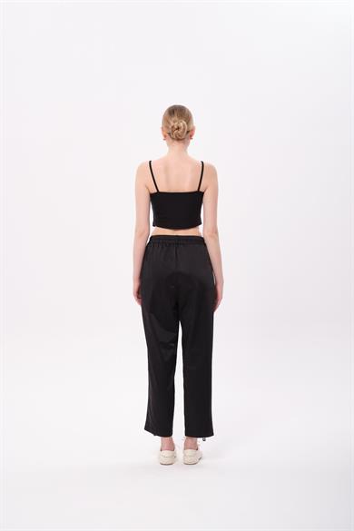 PAÇA FERMUARLI SATEN PANTOLON SİYAH