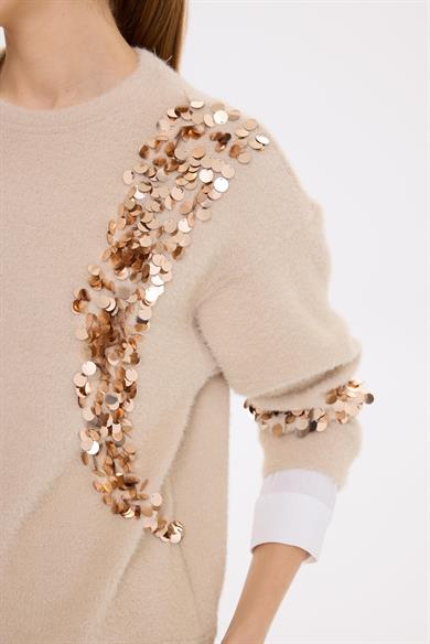 PULLU GÖMLEK GARNİ ANGORA TUNİK BEJ