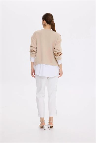 PULLU GÖMLEK GARNİ ANGORA TUNİK BEJ