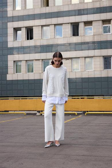 PULLU GÖMLEK GARNİ ANGORA TUNİK EKRU