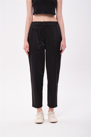 SATEN PİLE PANTOLON SİYAH