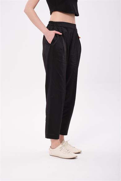 SATEN PİLE PANTOLON SİYAH