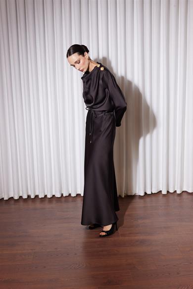 SATİN GRACE ETEKLİ TAKIM SİYAH