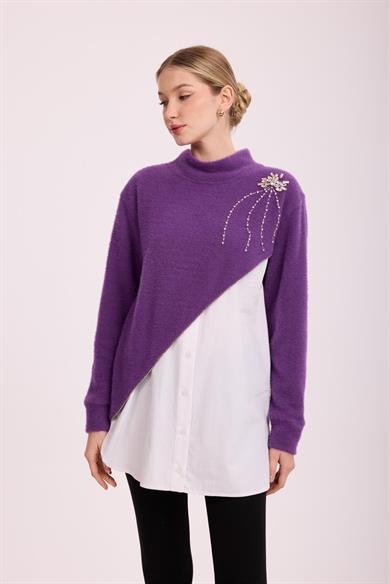 SAVELLE GÖMLEK GARNİ ANGORA TUNİK MOR