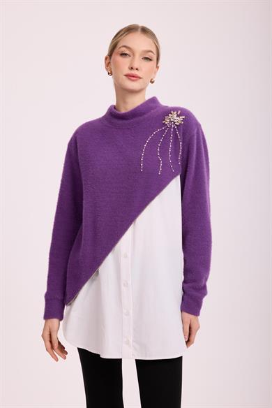 SAVELLE GÖMLEK GARNİ ANGORA TUNİK MOR