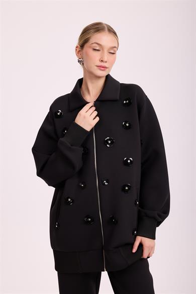 SCUBA İŞLEMELİ BOMBER CEKET TAKIM SİYAH