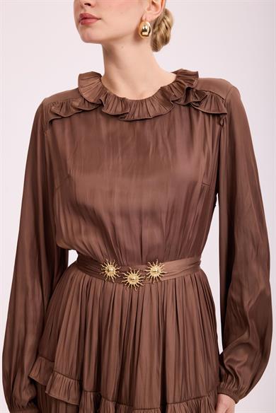 SHINY RUFFLE ELBİSE KAHVERENGİ