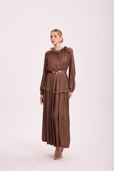 SHINY RUFFLE ELBİSE KAHVERENGİ