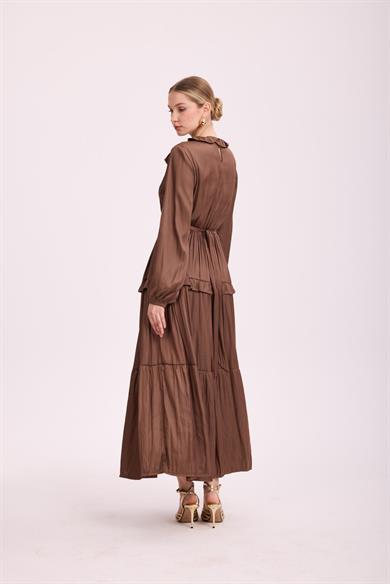 SHINY RUFFLE ELBİSE KAHVERENGİ