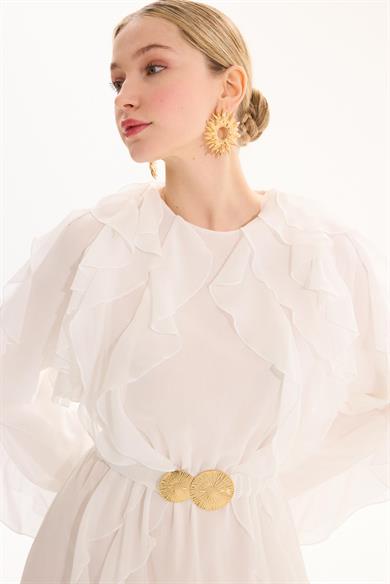 SPECIAL RUFFLE ELBİSE EKRU