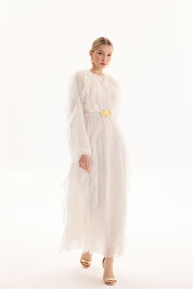 SPECIAL RUFFLE ELBİSE EKRU