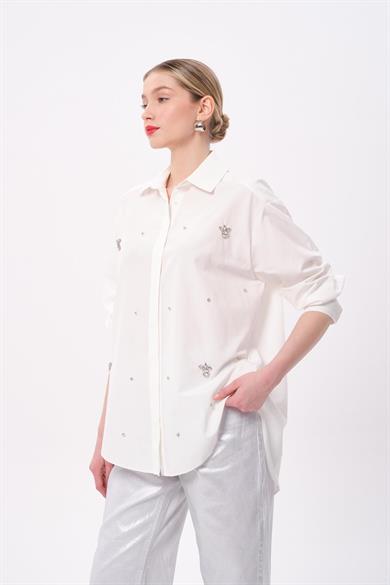 TAŞ AKSESUARLI GÖMLEK EKRU