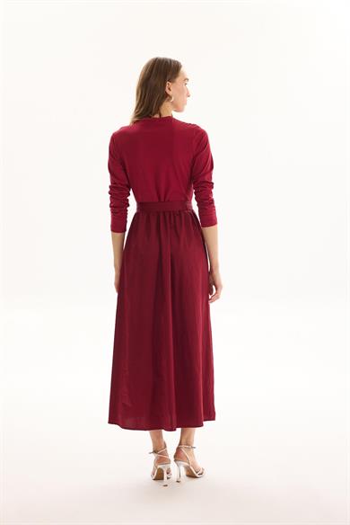 TAŞ İŞLEMELİ COMFORT ELBİSE VİŞNE